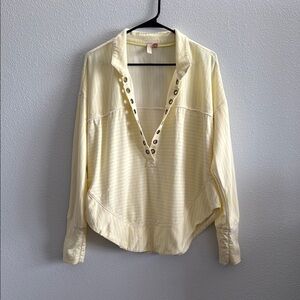 Anthropologie Pilcro Henley Pullover Sweatshirt Striped Yellow Size M
